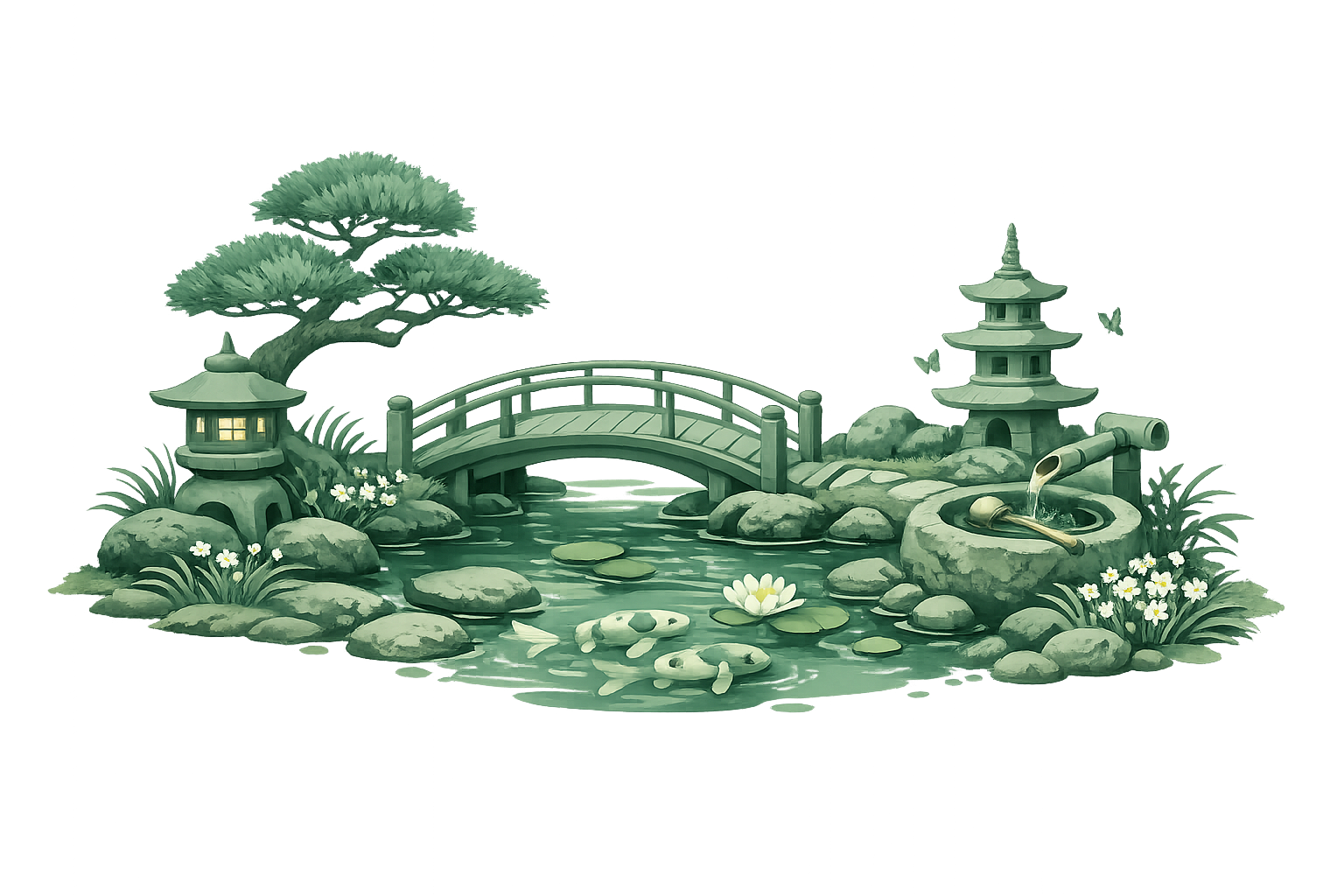 Japanese garden illustration