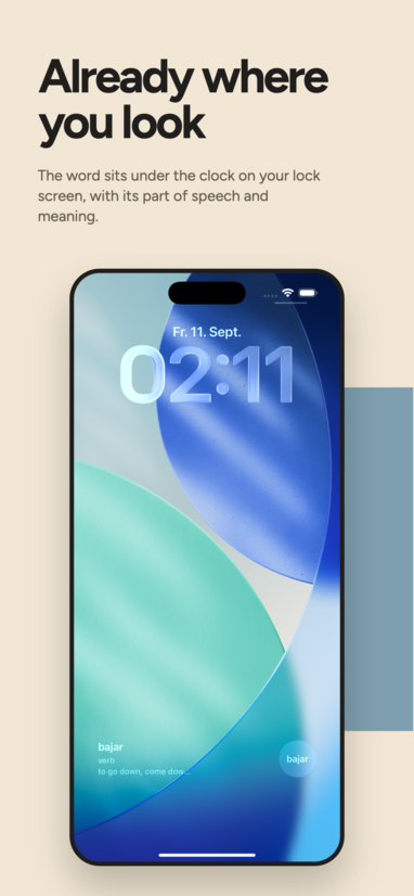 La Palabra lock screen widget showing a Spanish word under the clock